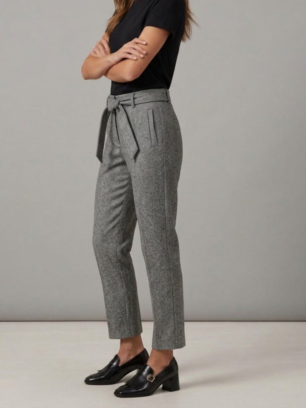 Aritzia Wilfred Wool Blend Herringbone Print Tie Front Pants/Trousers Size 4